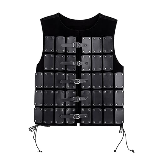 Freebily Mittelalterliche Brustpanzer Viking Warrior Brust Rüstung Retro Kunstleder Körperpanzer Punk Ärmellos Weste Cosplay Hallooween Schwarz One Size von Freebily