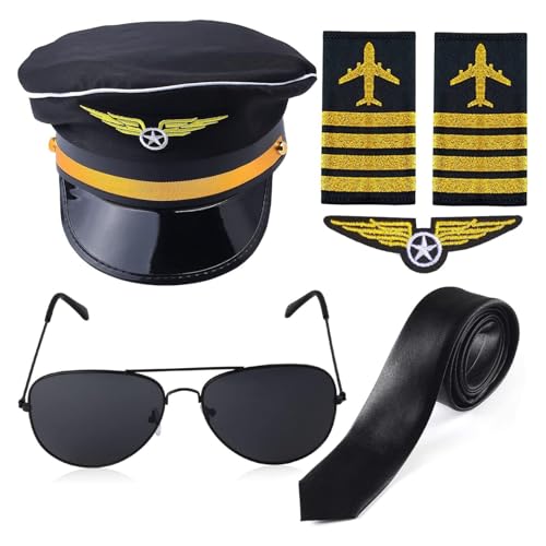 Freebily Unisex Kapitän Kostüm Zubehör Set Kapitänsmütze Krawatte Sonnenbrille Schulterklappen Matrosen Cosplay Halloween Requisiten Typ A One Size von Freebily