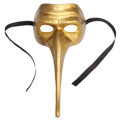 Freebily Unisex Maskerade Maske mit langer Nase Gothic Venezianische Maske Halloween Vogelmaske Maskenball Schnabelmaske für Karneval Fasching Party Gold One Size von Freebily