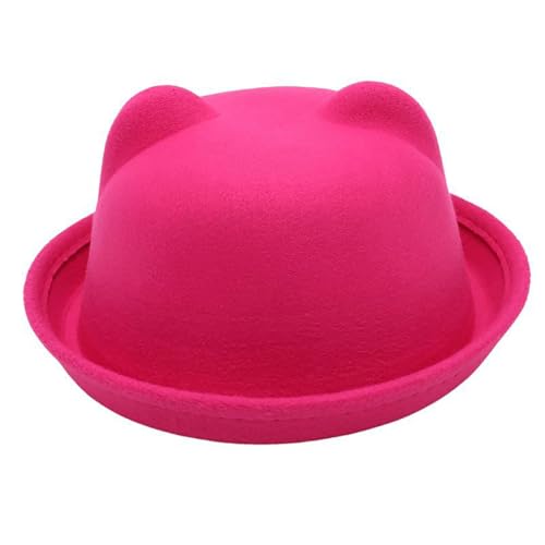 Freebily Unisex Melonen Hut Filz Bär Fedora Hut Kawaii Kopfbedeckung Magier Hut Jazz Mütze Lolita Bowler Kappe Mottoparty Karneval Cosplay Hot Pink Kids Einheitsgröße von Freebily