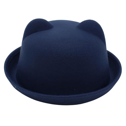 Freebily Unisex Melonen Hut Filz Bär Fedora Hut Kawaii Kopfbedeckung Magier Hut Jazz Mütze Lolita Bowler Kappe Mottoparty Karneval Cosplay Marineblau Adult Einheitsgröße von Freebily