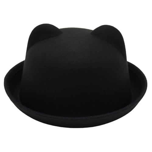 Freebily Unisex Melonen Hut Filz Bär Fedora Hut Kawaii Kopfbedeckung Magier Hut Jazz Mütze Lolita Bowler Kappe Mottoparty Karneval Cosplay Schwarz Adult Einheitsgröße von Freebily