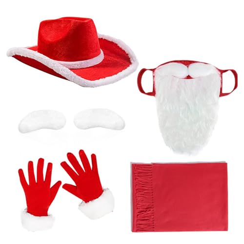 Freebily Weihnachtenkostüm Set Weihnachten Hut Rot Handschuhe Schal Fake Schnurrbart Augenbrauen für Halloween Karneval Performance Rollenspiel Typ A One Size von Freebily