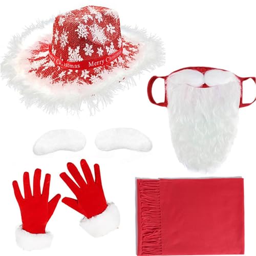 Freebily Weihnachtenkostüm Set Weihnachten Hut Rot Handschuhe Schal Fake Schnurrbart Augenbrauen für Halloween Karneval Performance Rollenspiel Typ D One Size von Freebily