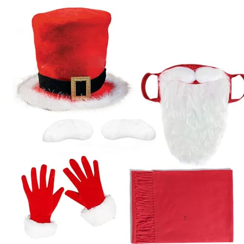 Freebily Weihnachtenkostüm Set Weihnachten Hut Rot Handschuhe Schal Fake Schnurrbart Augenbrauen für Halloween Karneval Performance Rollenspiel Typ E One Size von Freebily