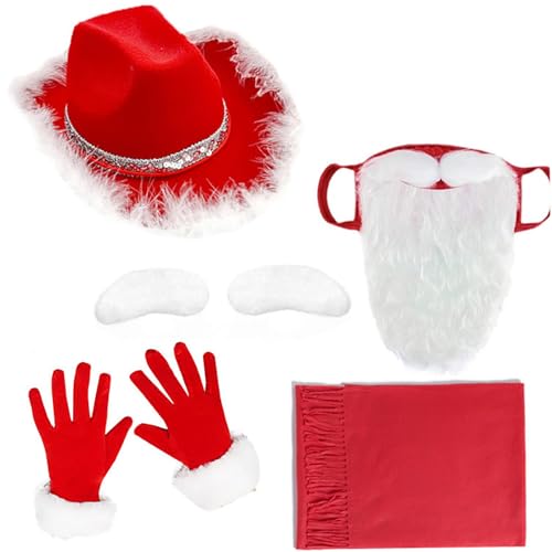 Freebily Weihnachtenkostüm Set Weihnachten Hut Rot Handschuhe Schal Fake Schnurrbart Augenbrauen für Halloween Karneval Performance Rollenspiel Typ F One Size von Freebily