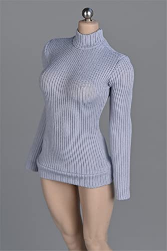 1/12 Skala Weibliche Kleidung, Weibliche Stretch Engen Pullover Dicken Gestreiften Bottoming Shirt Kostüm für 6inch Action Figur (Grau-blau) von Fremego