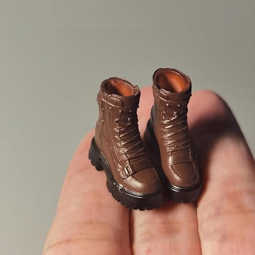 1/12 Skala Weibliche Schuhe, Weibliche Punk-Motorrad-Stiefel Genietet Kurze Stiefel Solide Schuhe Modell Zubehör für 6inch Action Figur Körper (Braun) von Fremego