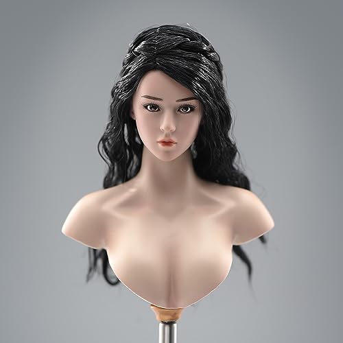 1/6 Female Head Sculpt,Europäisches Mädchen Kriegerin Schwarzes Haar Kopf Geschnitzt Schnitzerei für 12inch PH TBL JO Soldat Action Figur Körper von Fremego