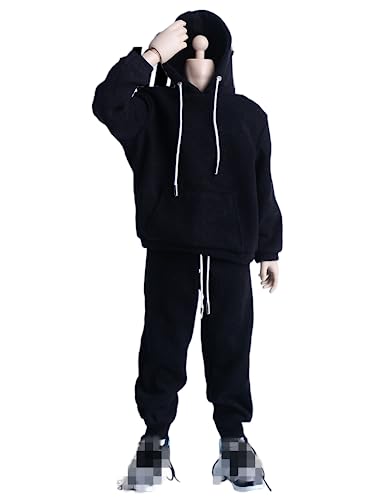 1/6 Männliche Kleidung, Herren Hoodie Hose Kostüm Outfit Kleidung für 12inch Männliche Action Figur Körper (Schwarz) von Fremego