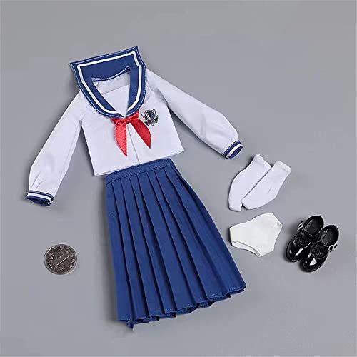 1/6 Maßstab Weibliche Kleidung, Weiblicher Matrose Anzug Schule Uniform JK Rock Socken Schuhe Kleidung für 12inch PH TBL JO Action Figur Körper (Blau-Lang Ver.) von Fremego