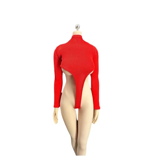 1/6 Skala Weibliche Kleidung, Weibliche Hohe Gabel Badeanzug Elastische Bademode mit Langen Ärmeln Jumpsuit Bodysuit Kleidung für 12inch PH TBL JO Action Figur Körper (Rot) von Fremego