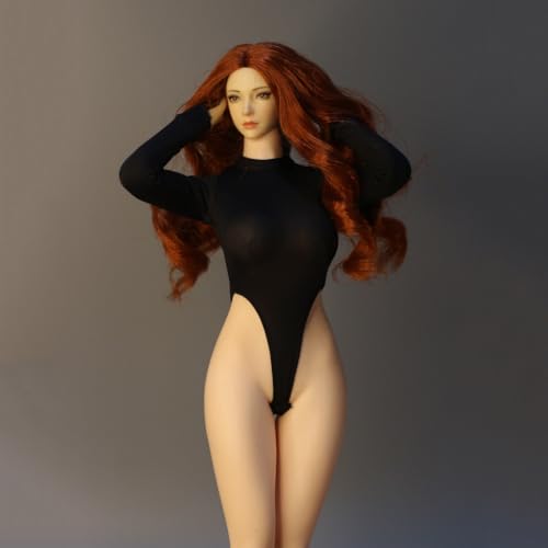 1/6 Skala Weibliche Kleidung, Weibliche Hohe Gabel Badeanzug Rückenfreie Bademode Langärmlig Jumpsuit Bodysuit Kleidung für 12inch Action Figur Körper (Schwarz) von Fremego