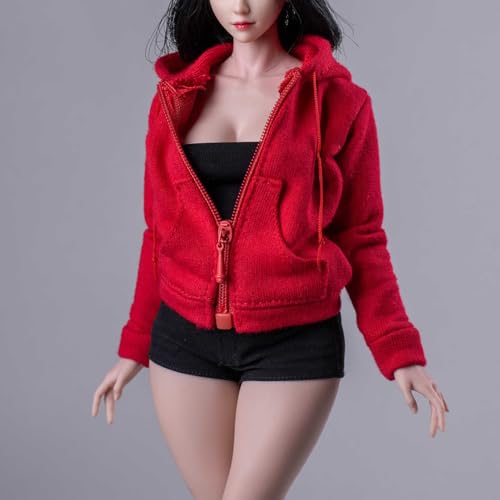 1/6 Skala Weibliche Kleidung, Weibliche Zipper Hoodie Mantel Top Kleidung für 12inch PH TBL JO Worldbox Action Figur (Rot) von Fremego