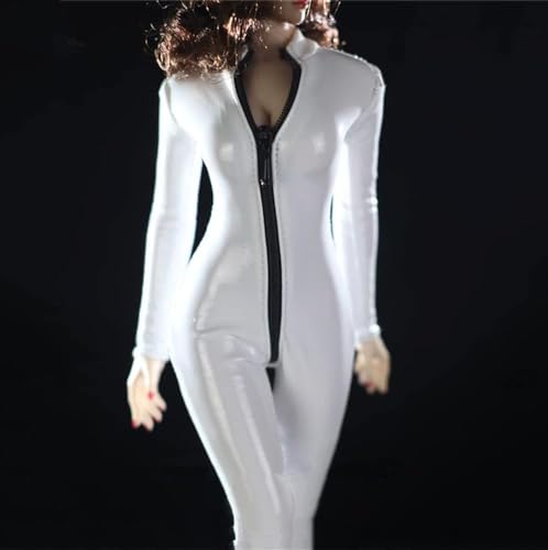 1/6 Skala Weibliche Kleidung, Weiblicher Hoher Hals-Reißverschluss Leder Bodysuit Jumpsuit Kleidung für 12inch PH TBL JO Action Figur Körper (Weiß) von Fremego