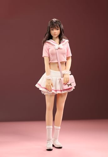 1/6 Skala Weibliche Kleidung, Weiblicher Student Rock Uniform Shirt Faltenrock Unterhosen Socken Outfit Kleidung für 12inch PH TBL JO Action Figur Körper (Rosa Farbe Hemd+Weißer Rock) von Fremego