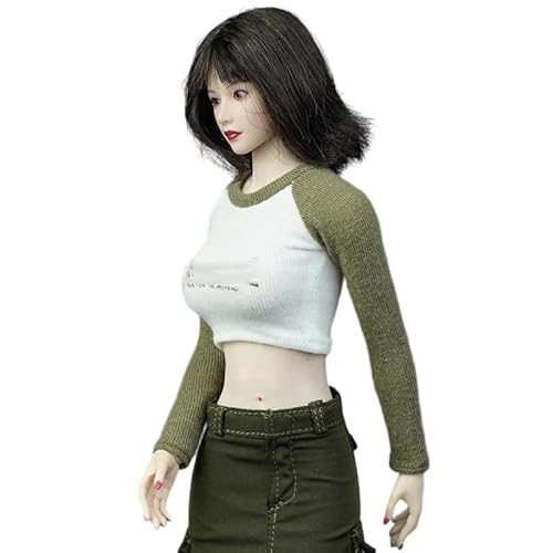 1/6 Skala Weibliche Kleidung, Weibliches Lange Ärmel Gedrucktes T-Shirt Enge Oberteile Kleidung für 12inch PH TBL JO Worldbox Action Figur Körper (Grün&Weiß) von Fremego