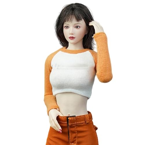 1/6 Skala Weibliche Kleidung, Weibliches Lange Ärmel Gedrucktes T-Shirt Enge Oberteile Kleidung für 12inch PH TBL JO Worldbox Action Figur Körper (Orange&Weiß) von Fremego