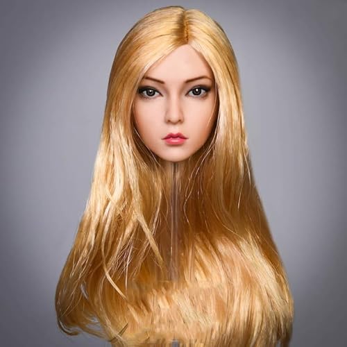 1/6 Skala Weibliche Kopf Skulptur,Asiatisches Mädchen Rose Kopf Geschnitzt Weiblich Suntan Haut Kopf Modell für 12inch PH TBL JO Action Figur (Blonde Locken Haare) von Fremego