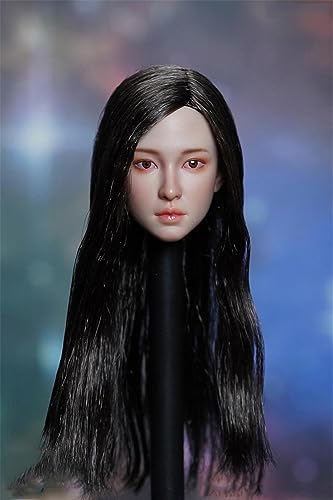 1/6 Skala Weibliche Kopfskulptur, Schönheit Asiatisches Mädchen Sonnenbräune Haut Gepflanzt Haar Kopfskulptur Geschnitzt für 12inch PH TBL JO Action Figur Körper (Glattes Haar) von Fremego