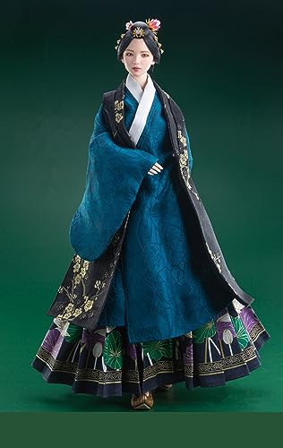 1/6 Skala Weiblichen Kopf Sculpt und Ming Dynastie Stil Kleidung Set, Alten Chinesischen Weiblichen Kopf Geschnitzt und Jacke Langen Rock Schuhe Zubehör für 12inch PH TBL JO Action Figur Körper (C) von Fremego