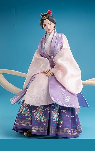 1/6 Skala Weiblichen Kopf Sculpt und Ming Dynastie Stil Kleidung Set, Alten Chinesischen Weiblichen Kopf Geschnitzt und Jacke Langen Rock Schuhe Zubehör für 12inch PH TBL JO Action Figur Körper (A) von Fremego