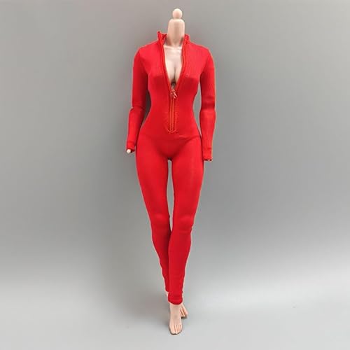 1/6 Weibliche Kleidung, Weibliche Enger Stretch-Bodysuit Zipper Jumpsuit Kleidung für 12inch PH TBL JO Nahtlose Action Figur Körper (Rot) von Fremego