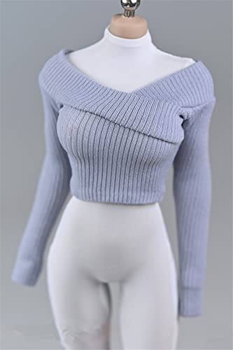 1/6 Weibliche Kleidung, Weibliche Pullover Tops Breiten Kragen Pullover Shirt Kostüm Kleidung für 12inch PH TBL JO Weibliche Action Figur (Grau-Blau) von Fremego