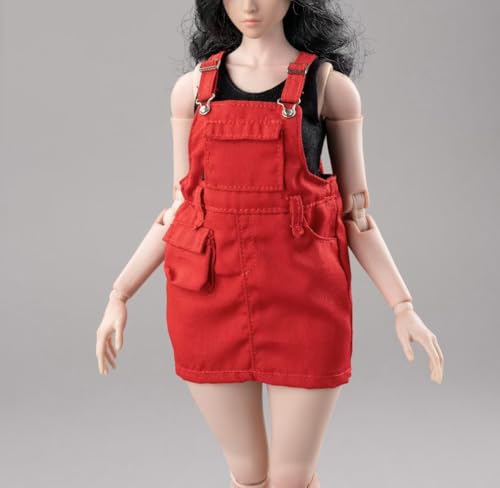 1/6 Weibliche Kleidung,Weibliche Riemen Kleid Rock Arbeitskleidung Rock mit Unterwäsche Kleidung für 12inch PH TBL JO Action Figur (Rotes Kleid+Schwarze Unterwäsche) von Fremego