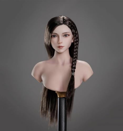 1/6 Weibliche Kopfskulptur, Asiatisches Mädchen Jing Chu Blasse Haut Kopfskulptur Geschnitzt für 12inch Weiblich PH TBL VC JO Worldbox Action Figur Körper (Braunes Haar) von Fremego