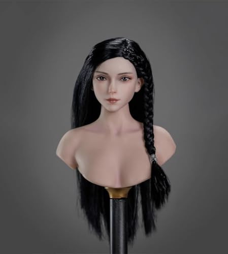 1/6 Weibliche Kopfskulptur, Asiatisches Mädchen Jing Chu Blasse Haut Kopfskulptur Geschnitzt für 12inch Weiblich PH TBL VC JO Worldbox Action Figur Körper (Schwarzes Haar) von Fremego