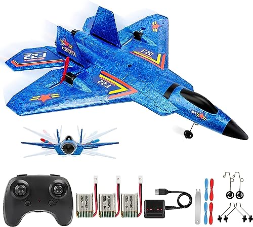 F-22 RC Flugzeug, 2.4Ghz Ferngesteuertes Flugzeug Raptor Fighter Flugzeug Modell Spielzeug mit 6 Axis Gyro System für Anfänger Kinder Erwachsene (F22Blau) von Fremego