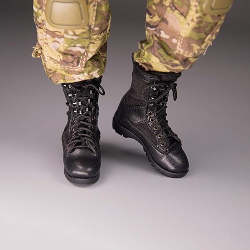 Fremego 1/6 Skala Männliche Schuhe, Männliche Kampfstiefel Hohle Stiefel Schuhe Modell für 12inch Soldat Action Figur (Schwarzfarbe) von Fremego