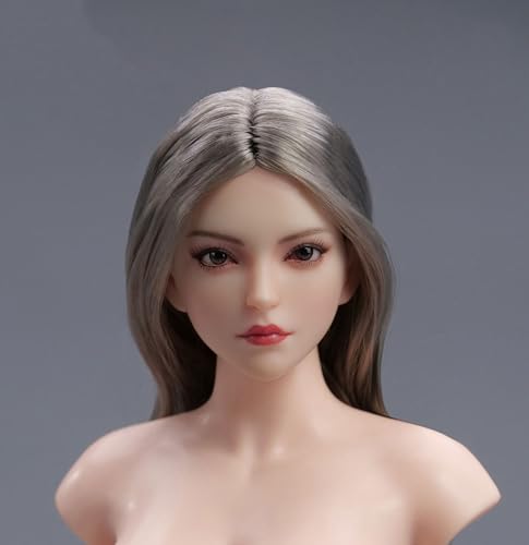 Fremego 1/6 Skala Weiblichen Kopf Sculpt Schönheit Asiatisches Mädchen Blasse Haut Kopf Carving mit Beweglichen Augen für 12inch PH TBL JO Action Figur Körper (Graue Locken Haare) von Fremego