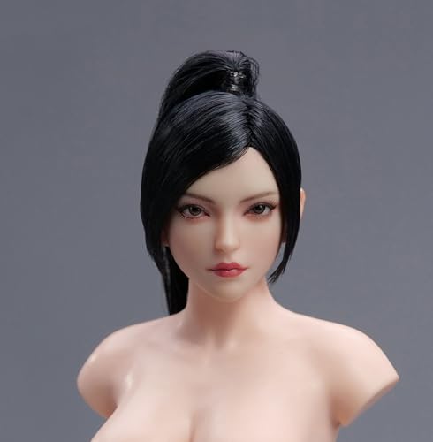 Fremego 1/6 Skala Weiblichen Kopf Sculpt Schönheit Asiatisches Mädchen Blasse Haut Kopf Carving mit Beweglichen Augen für 12inch PH TBL JO Action Figur Körper (Schwarze Haare mit hohem Pferdeschwanz) von Fremego