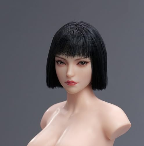 Fremego 1/6 Skala Weiblichen Kopf Sculpt Schönheit Asiatisches Mädchen Blasse Haut Kopf Carving mit Beweglichen Augen für 12inch PH TBL JO Action Figur Körper (Schwarzes Pony Haar) von Fremego