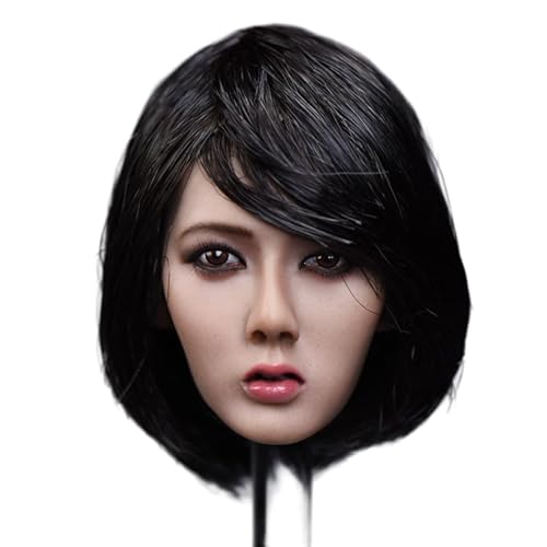 Fremego 1/6 Weibliche Kopf Skulptur, Asiatisches Mädchen Gebräunte Haut Head Sculpt Kopf Geschnitzt für 12 Zoll Actionfigur Körper Sammlung (Schwarzes kurzes Haar) von Fremego