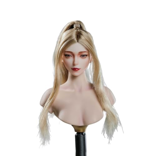 Fremego 1/6 Weiblicher Kopf Skulptur,Schönheit Mädchen Blasse Haut Kopf Geschnitzte Make Up Version für 12'' PH TBL JO Worldbox Action Figur Körper (Blonde Haare mit hohem Pferdeschwanz) von Fremego