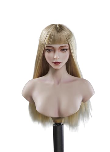 Fremego 1/6 Weiblicher Kopf Skulptur,Schönheit Mädchen Blasse Haut Kopf Geschnitzte Make Up Version für 12'' PH TBL JO Worldbox Action Figur Körper (Blondes glattes Haar) von Fremego