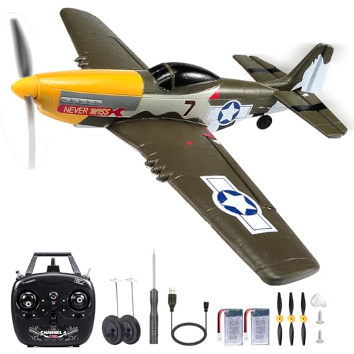 P51 RC Flugzeug, 2,4Ghz 4 Kanal Mustang Ferngesteuertes Flugzeug RTF Aerobatics Flugzeug Spielzeug mit Xpilot-Stabilisierungs-System für Anfänger, Kinder und Erwachsene von Fremego