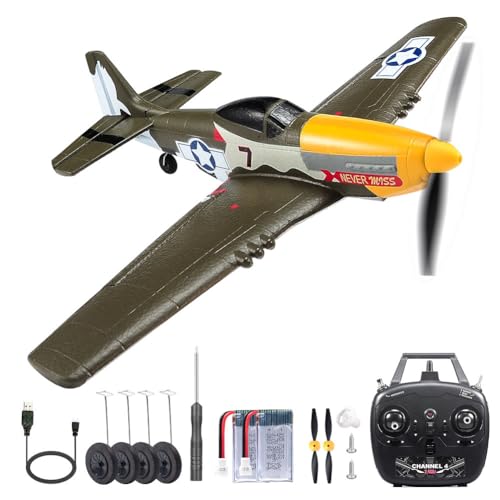 P51 RC Flugzeug, 2,4Ghz 4 Kanal Mustang Ferngesteuertes Flugzeug RTF Aerobatics Flugzeug Spielzeug mit Xpilot-Stabilisierungs-System für Anfänger, Kinder und Erwachsene von Fremego