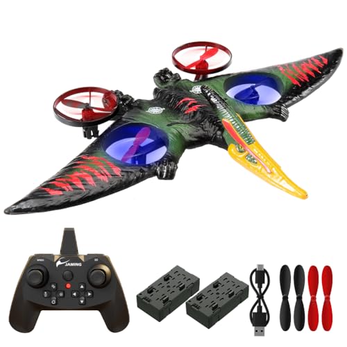 RC Flugzeug,2.4GHz Pterosaurier Dinosaurier Ferngesteuertes Flugzeug Jet Fighter Quadcopter Flugzeugs mit 3D Flip Stunt Flugzeug Modell Spielzeug RFT Für Anfänger Kinder und Erwachsene (Grün) von Fremego