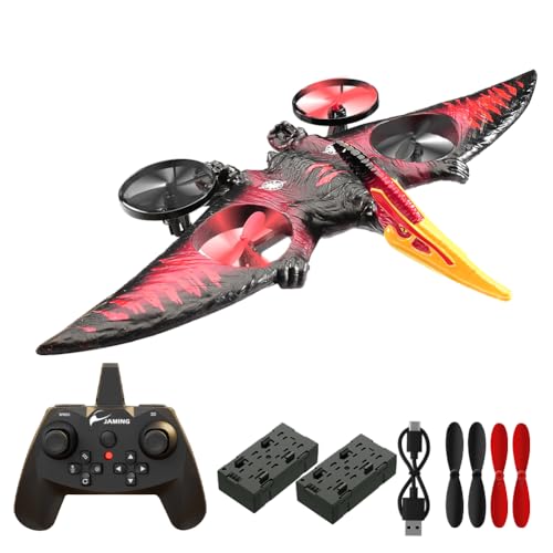 RC Flugzeug,2.4GHz Pterosaurier Dinosaurier Ferngesteuertes Flugzeug Jet Fighter Quadcopter Flugzeugs mit 3D Flip Stunt Flugzeug Modell Spielzeug RFT Für Anfänger Kinder und Erwachsene (Rot) von Fremego