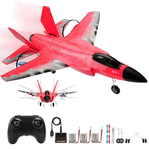 RC Flugzeug,2.4Ghz 2 Kanal F-35 Ferngesteuertes Flugzeug Kämpfer Flugzeug Spielzeug Modell mit Xpilot Gyroskop System für Anfänger Kinder Erwachsene (Rot) von Fremego