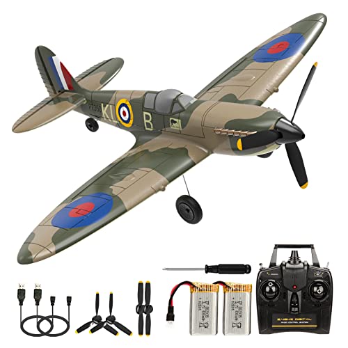 RC Flugzeug,Spitfire 2.4G 4 CH Ferngesteuertes Flugzeug RTF Kunstflug Warbird Flugzeuge Spielzeug für Anfänger Kinder Erwachsene mit 6-Achsen Gyro Stabilisierungs System 761-12 von Fremego