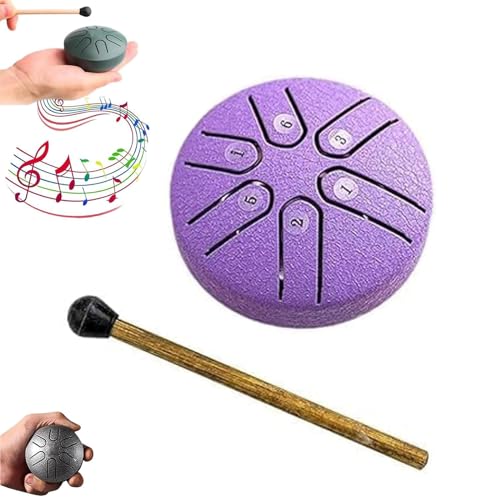 Frenaki Regentrommel für draußen, 7,6 cm, 6 Noten, Stahlzungentrommel, Regenspiel, Regentrommel – Regenmusik-Maker für draußen, wasserdichte Mini-Handpan-Trommel, für alle Altersgruppen (Lila) von Frenaki