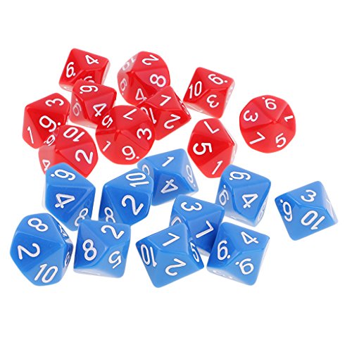 freneci 20 Stück Acryl Zehnseitige Würfel D10 Die Blau + Rot Rollenspiel Zubehör von Freneci