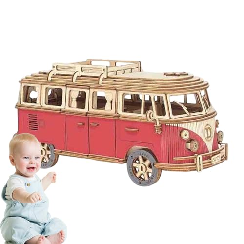 Frfik Holzbus-Puzzle für Kinder,Holzbus-Puzzle,Holzbastel-Tourbus-Puzzle-Modellbausatz - 3D-Puzzle-Bus-Bausatz, hölzernes Bastel-Reisebus-Puzzle für Kinder und Erwachsene von Frfik