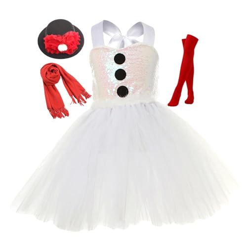 Frfik Mädchen-Brautkleid – Weihnachten Cosplay Kostüm Verkleidung | Schönes süßes Weihnachtskleid-Set für Mädchen, weiße Gaze, Bühnenkostüm für kleine Mädchen im Alter von 2–12 Jahren von Frfik