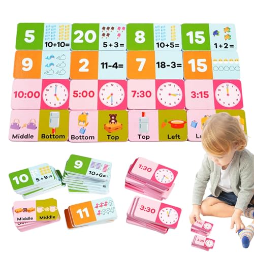 Frfik Mathe-Lernkarten, Additions- und Subtraktionsspielzeug,4 In-1-Math-War-Additions- und Subtraktionsspielkarten - Frühe Mathe-Fähigkeiten, Spielzeug, Zeitbewusstsein, englische Wortspielzeuge für von Frfik